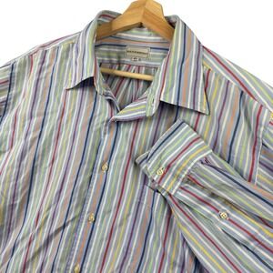 Maus & Hoffman Mens XL Button Down Shirt Long Sleeve Multi Color Stripe Blue
